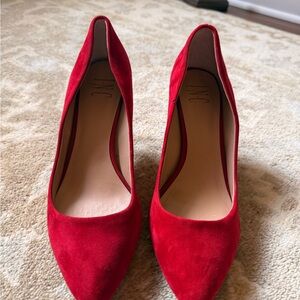 INC International Concepts Red Suede Pointed-Toe Pumps